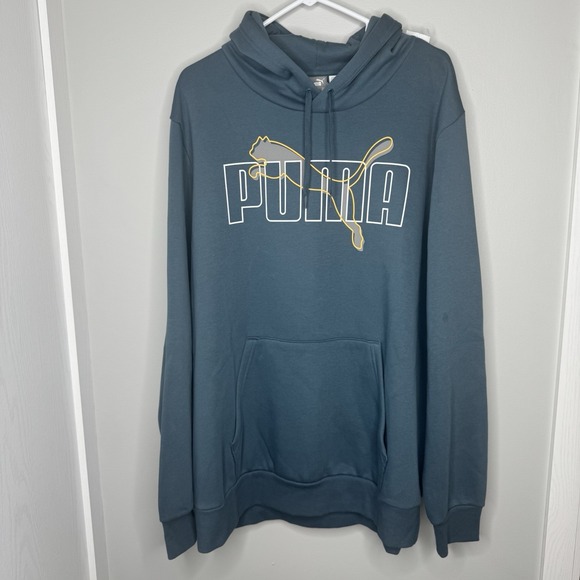 Puma Men's XXL Gray Graphic Pullover‎ Hoodie Sweatshirt Kangaroo Pocket NWT - Picture 1 of 9